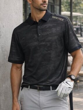 Macade Golf Men's Black Camo Performance Polo Shirt Size XXL 36488